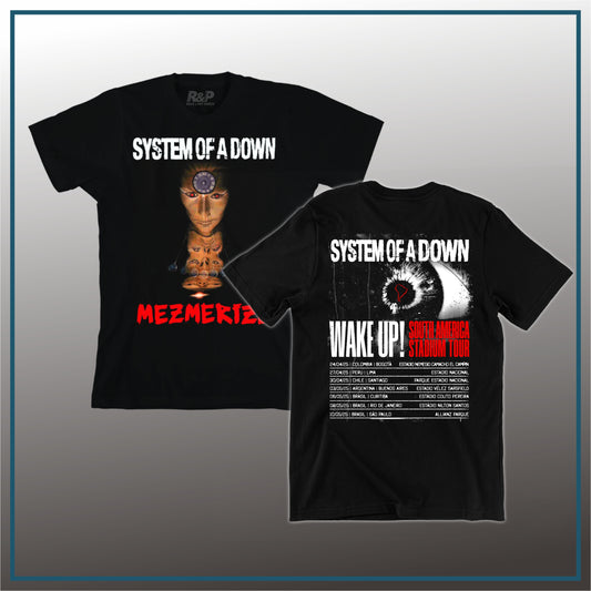 Camiseta System of a Down negra Mezmerize y Gira 2025