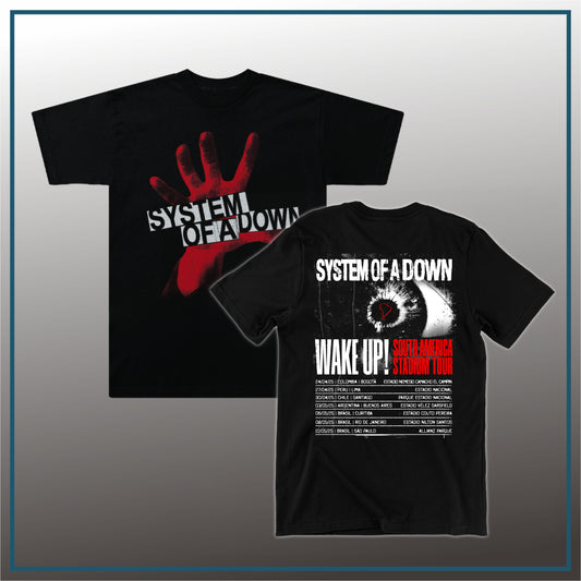 Camiseta System of a Down negra hand y Gira 2025